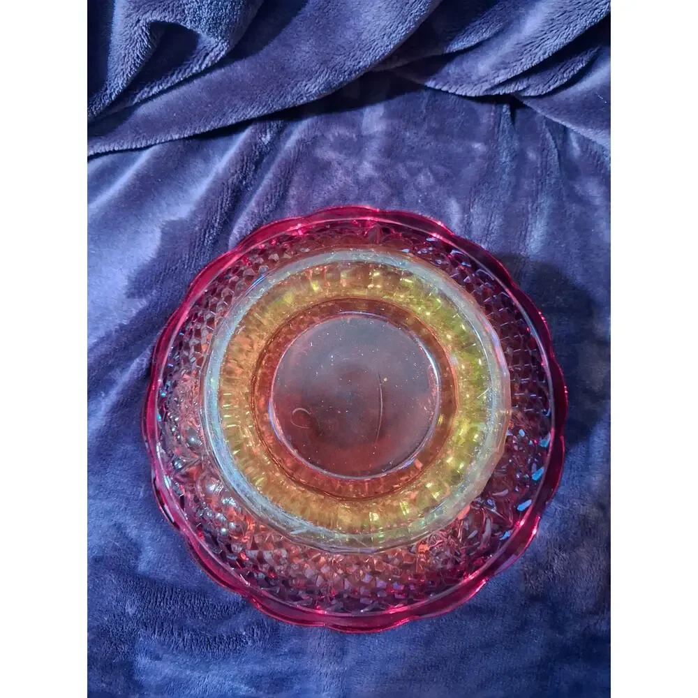 Vintage Amberina Canterbury Sunset Ruby Red Indiana Glass Footed LargeFruit Bowl